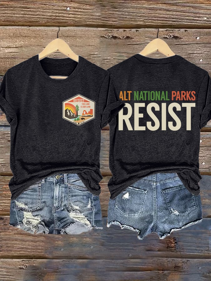 Retro ALT National Parks Resist This Land Is Our Land Print T-Shirt