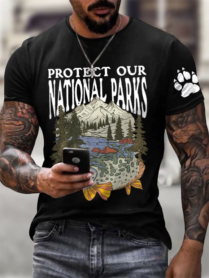 Men's Protect Our National Parks Printed Round Neck T-Shirt