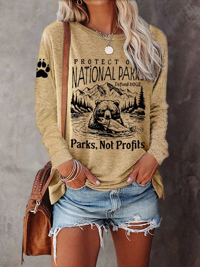 Women's Protect Our National Parks Print Casual T-Shirt