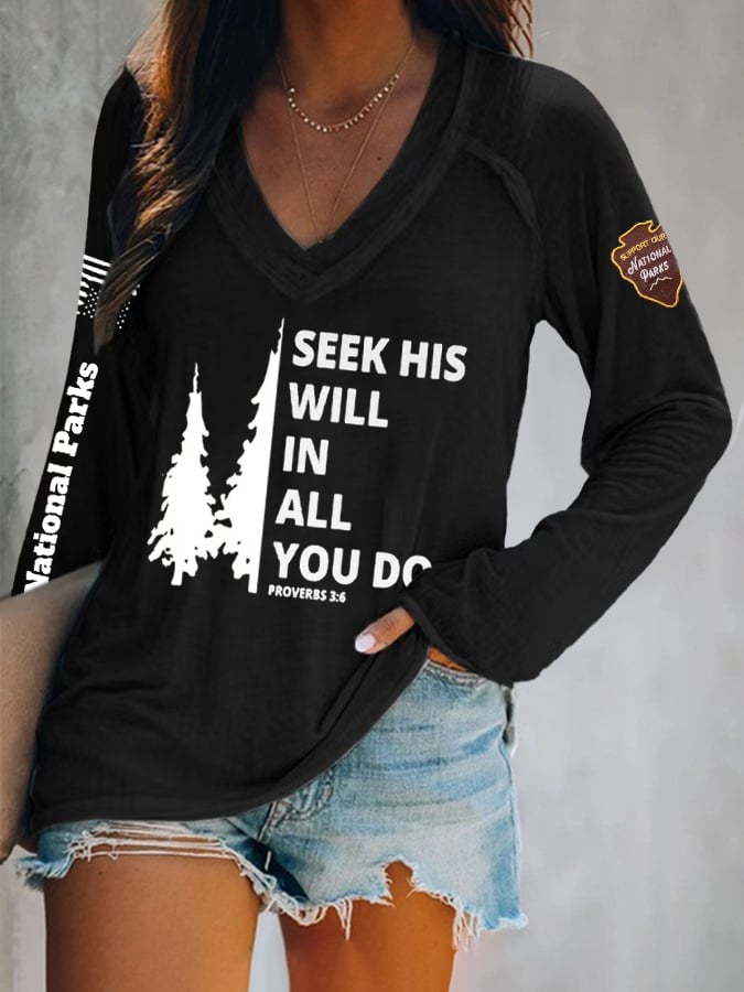 V-neck Retro Women's Protect Our National Parks Faith Print T-Shirt