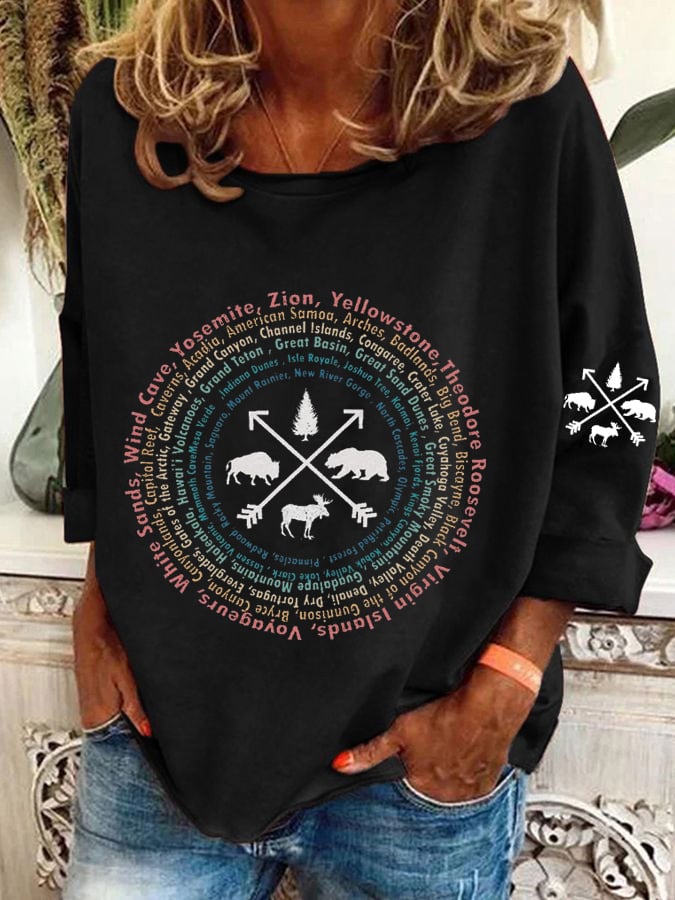 Women's Hotspots 63 National Parks Explore, Protect, And Preserve Printed Casual Sweatshirts