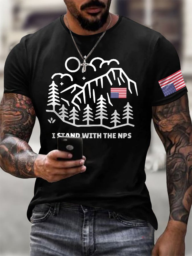 Men's Retro I Stand With The NPS National Park Support Print T-Shirt