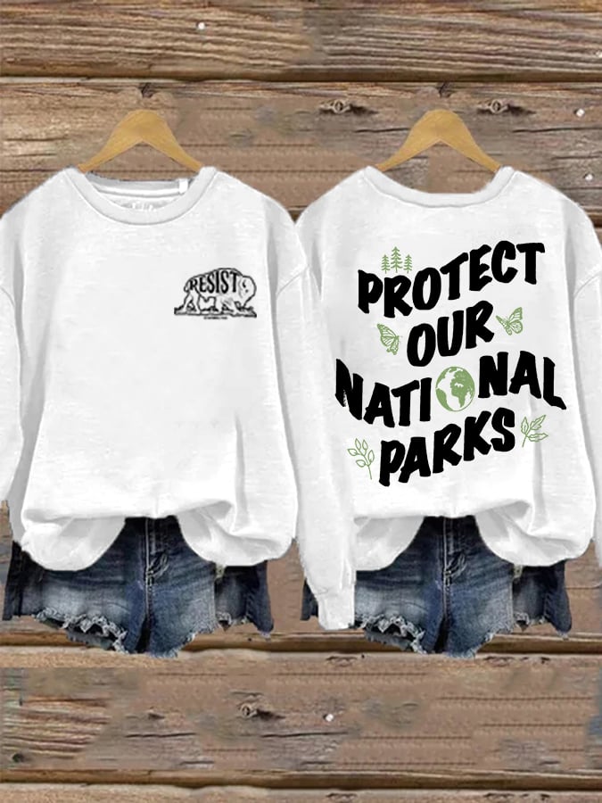 Women's Protect Our National Parks Print Cotton Long Sleeve T-Shirt Thin Sweatshirt