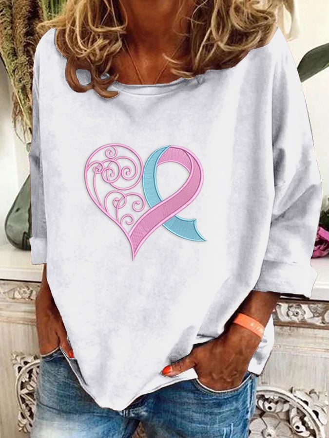 Women's Breast Cancer Awareness Printed Long Sleeve Sweatshirt