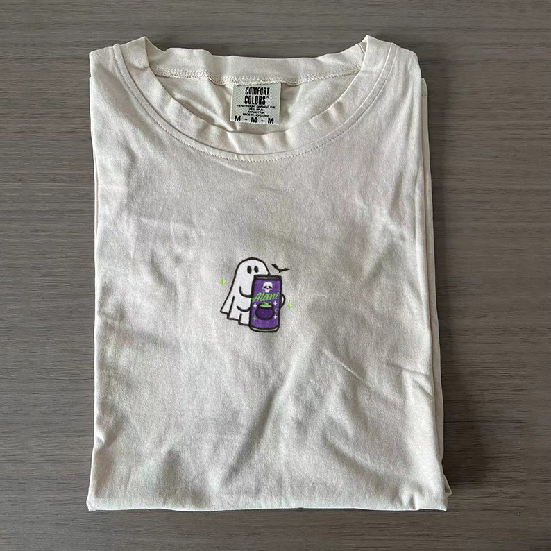 Embroidered Spooky Ghost Halloween T-shirt