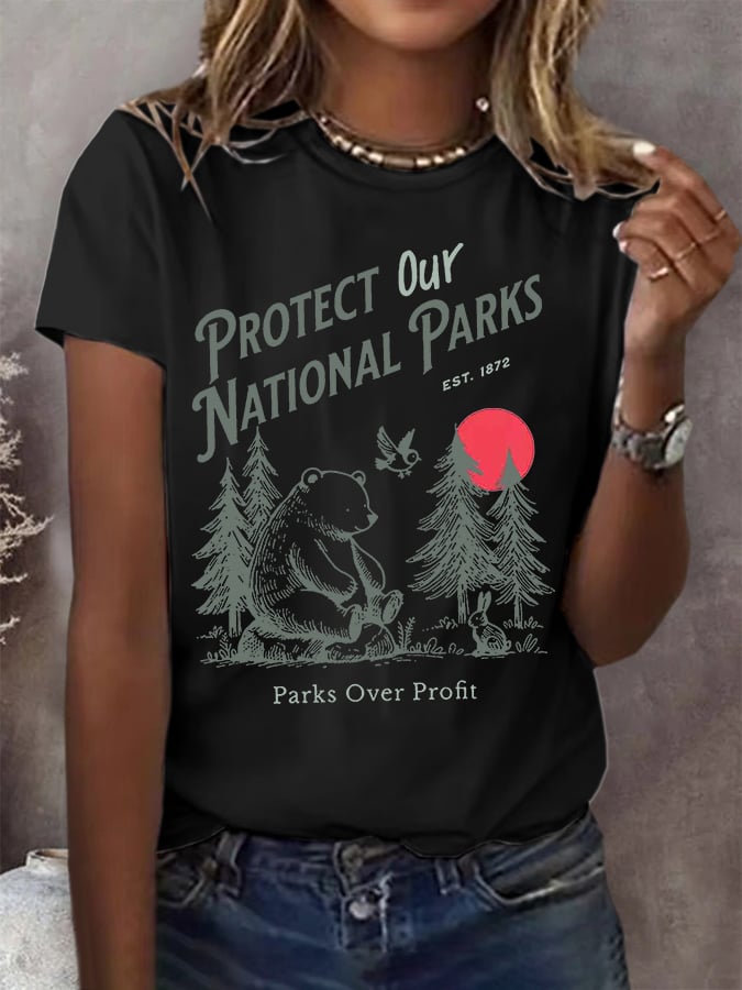 Women's Protect Our National Parks Print Round Neck T-Shirt