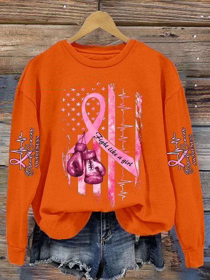 Women's Casual Breast Cancer Awareness Print Long Sleeve Sweatshirt