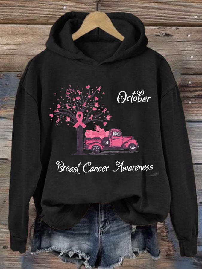 Women's October Breast Cancer Awareness Print Hoodie