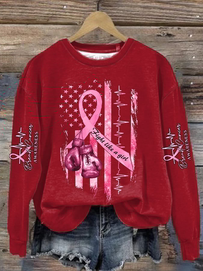 Women's Casual Breast Cancer Awareness Print Long Sleeve Sweatshirt