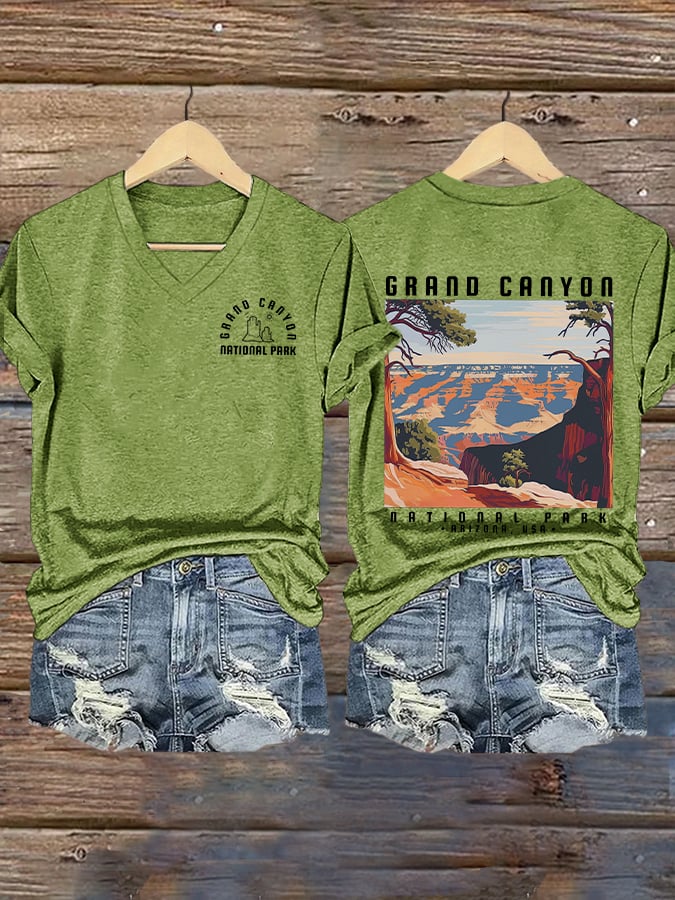 Women's Grand Canyon National Park Print V Neck T-shirt