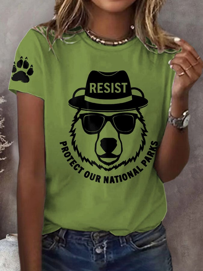 Women's Protect Our National Parks Print Round Neck T-Shirt