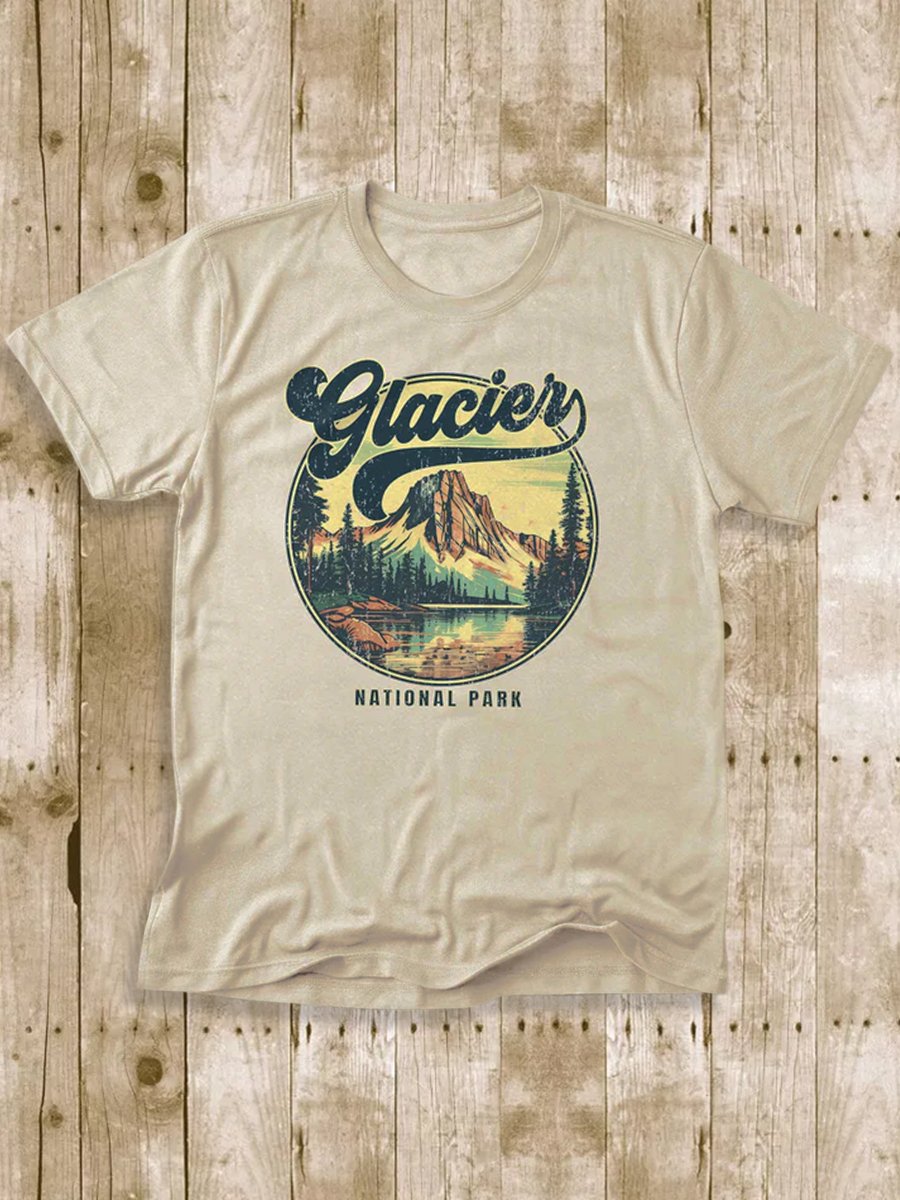 Men's 100% Cotton Glacier National Park Crew Neck Short Sleeve T-Shirt