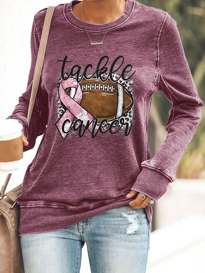 Breast Cancer Awareness Tackle Cancer Football Leopard Print Sweatshirt