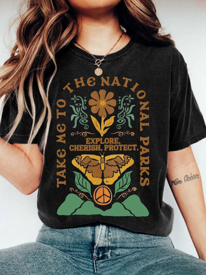 Women's Protect Our National Parks Print Round Neck T-Shirt