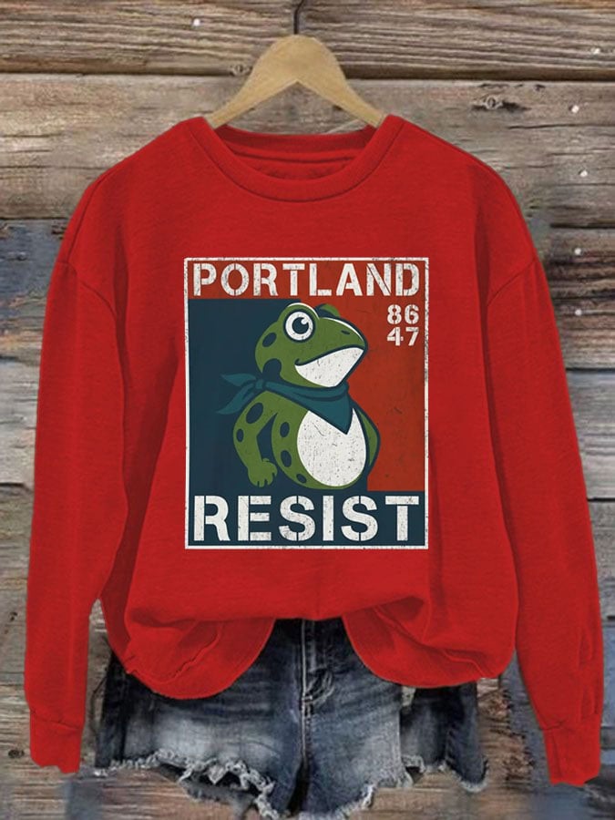 Women's FDT Portland Frog Protest Against the Machine Print Sweatshirt