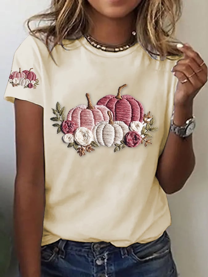 Women's Casual Pink Pumpkin T-Shirt