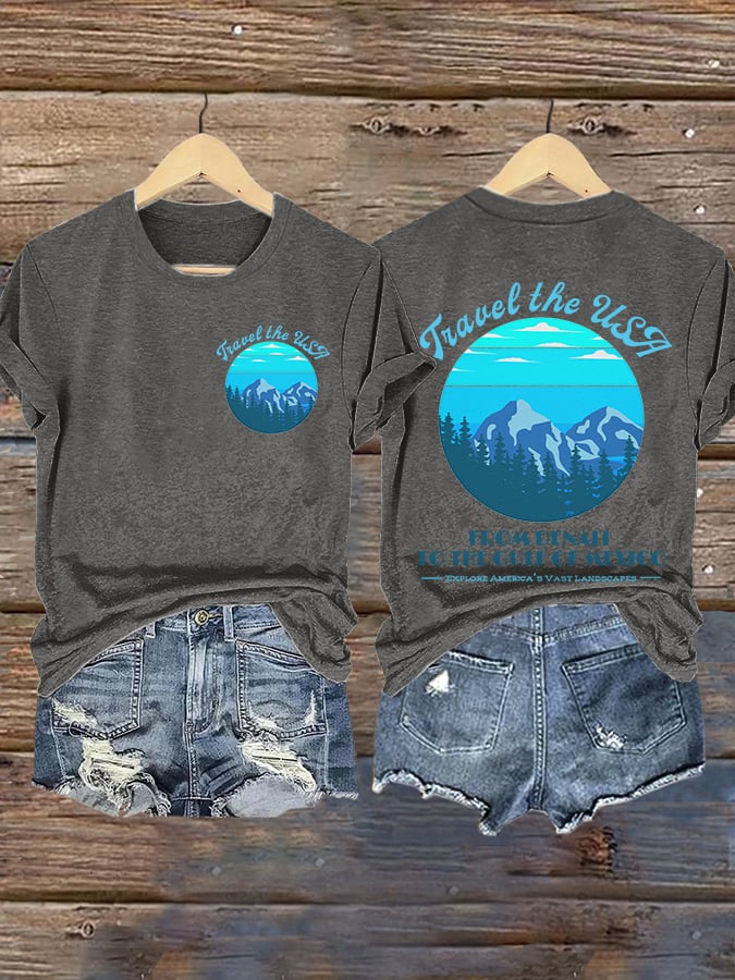 Retro Travel The Usa From Denali To The Gulf Of Mexico Explore America's Vast Landscapes Print T-Shirt