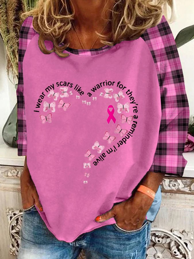 Women'S Breast Cancer Butterfly Print Sweatshirt