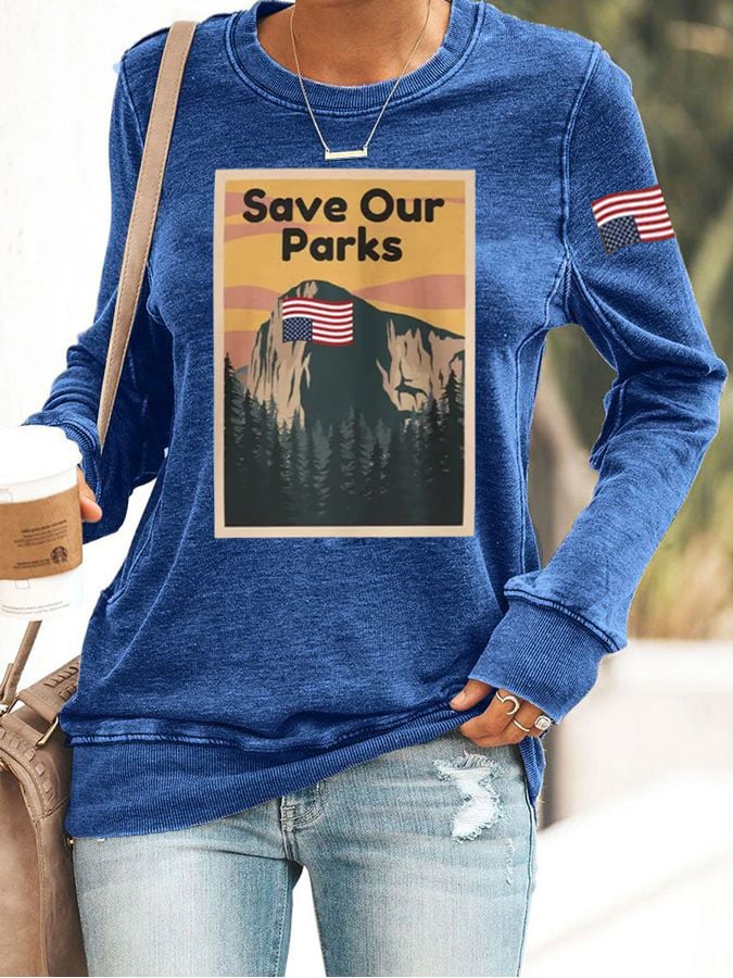 Women's Save Our Parks Print Casual Sweatershirt