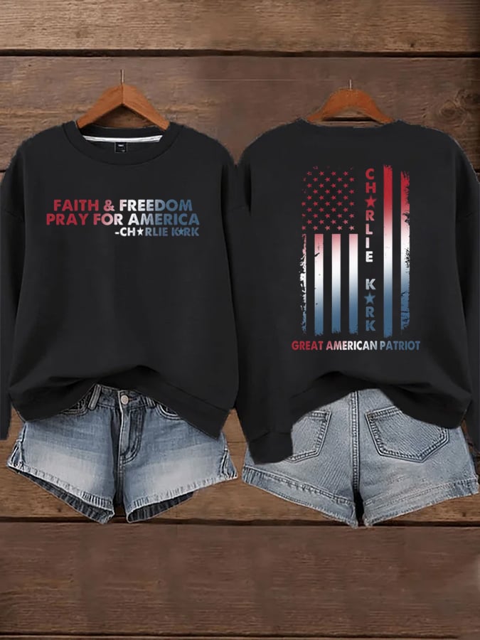 Women's Faith Freedom American Hero Print Sweatshirt
