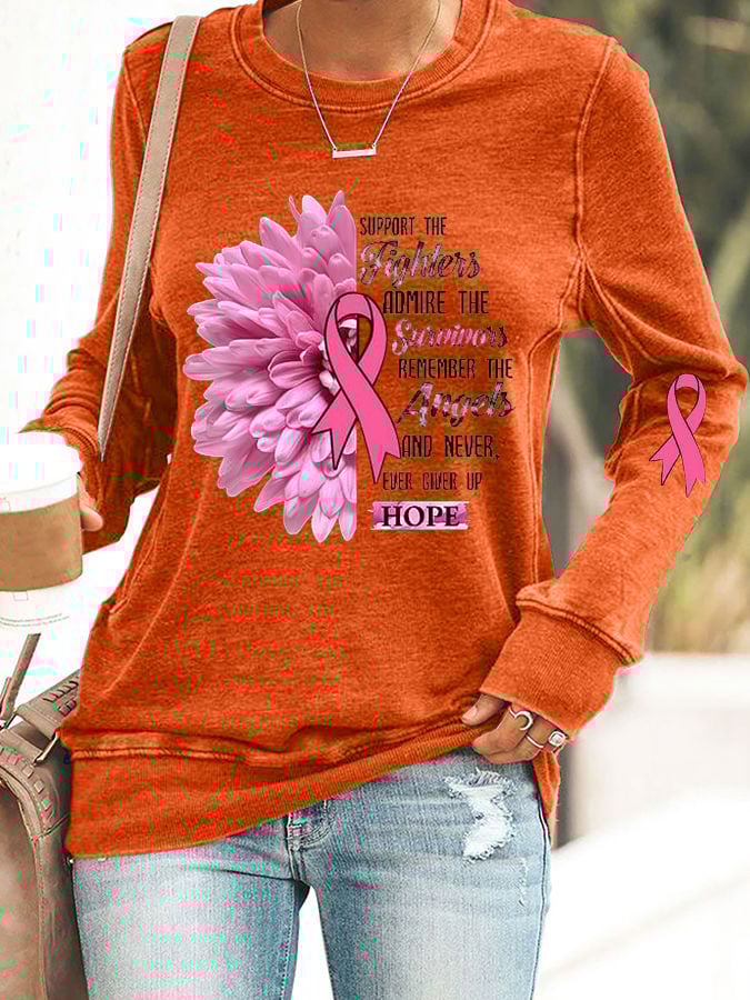 Women'S Casual Breast Cancer Awareness Long-Sleeved Sweatshirt