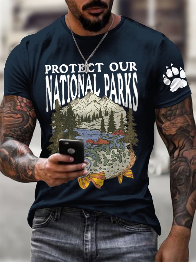 Men's Protect Our National Parks Printed Round Neck T-Shirt