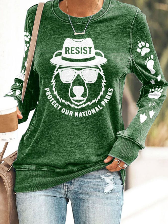 Women's Protect Our National Parks Print Round Neck Sweatshirt