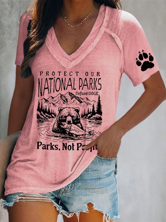 Women's Protect Our National Parks Print V Neck T-Shirt