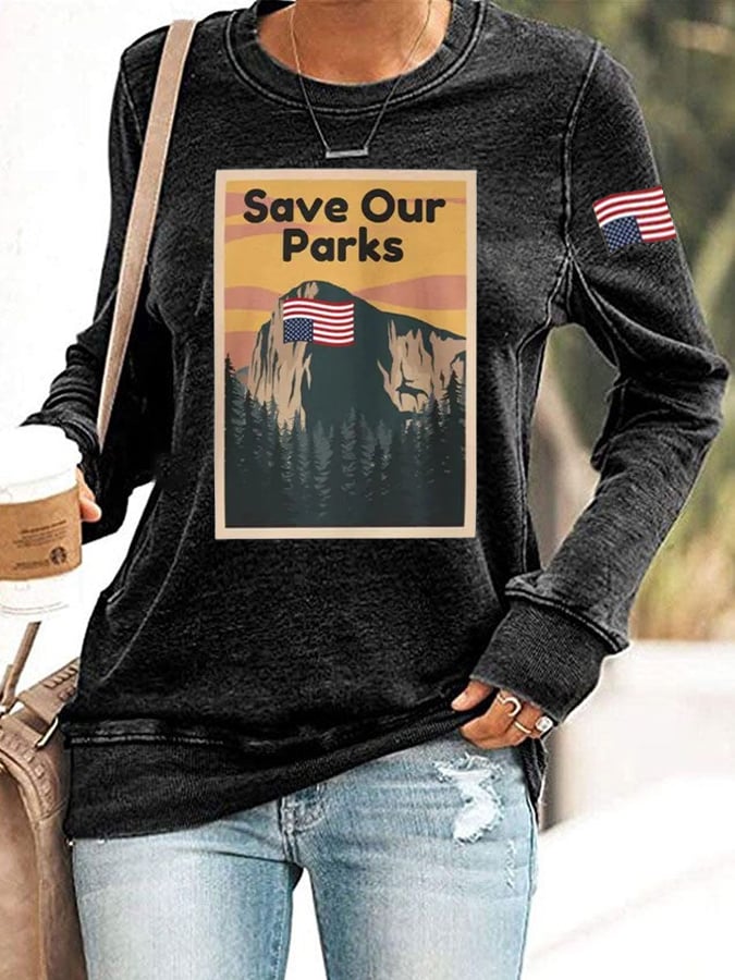 Women's Save Our Parks Print Casual Sweatershirt
