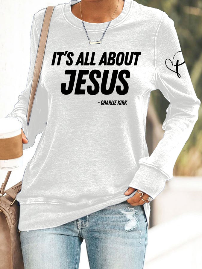 Retro It's All About Jesus Print Sweatshirt