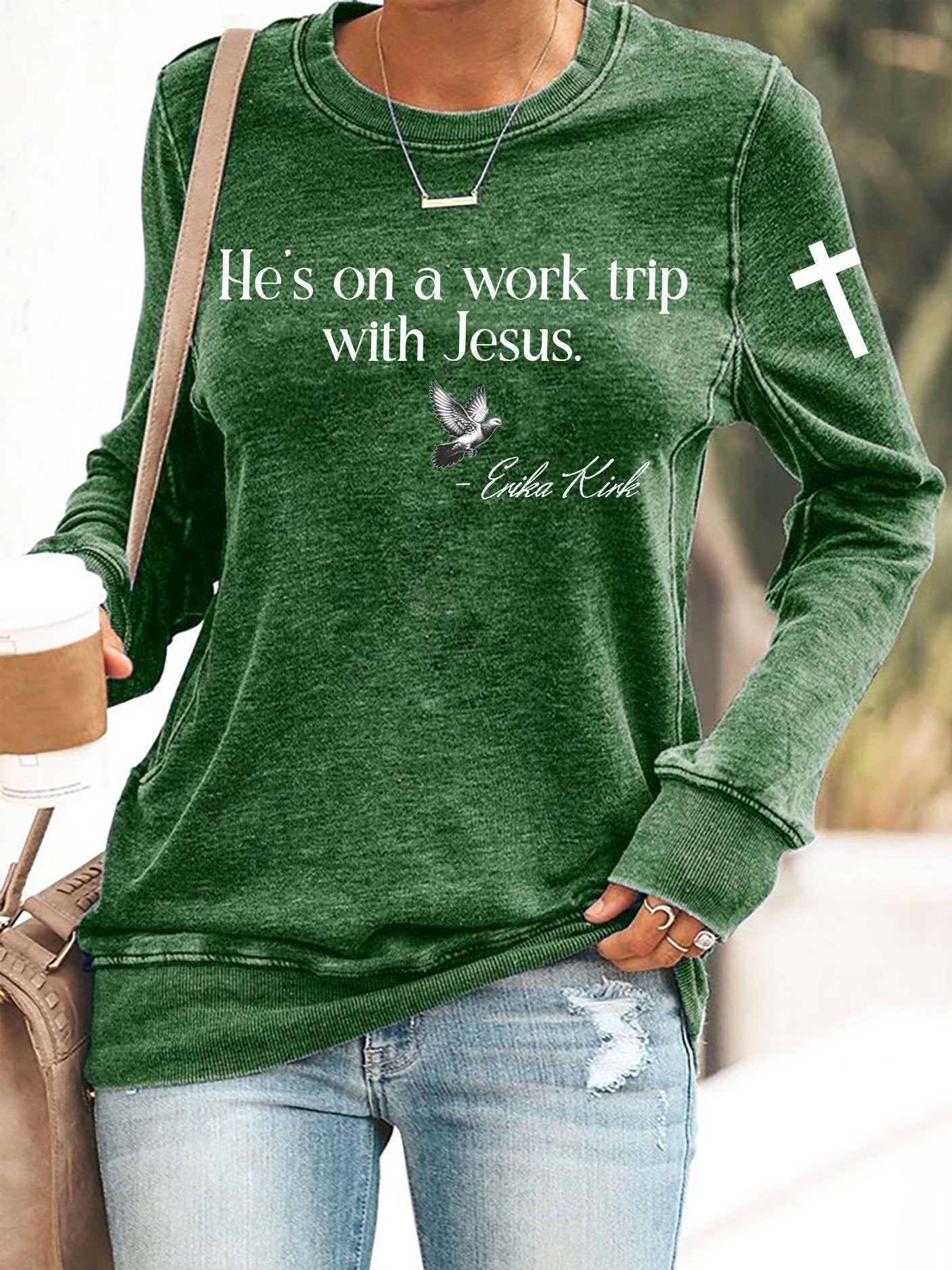 Retro He's On A Work Trip With Jesus Print Sweatshirt