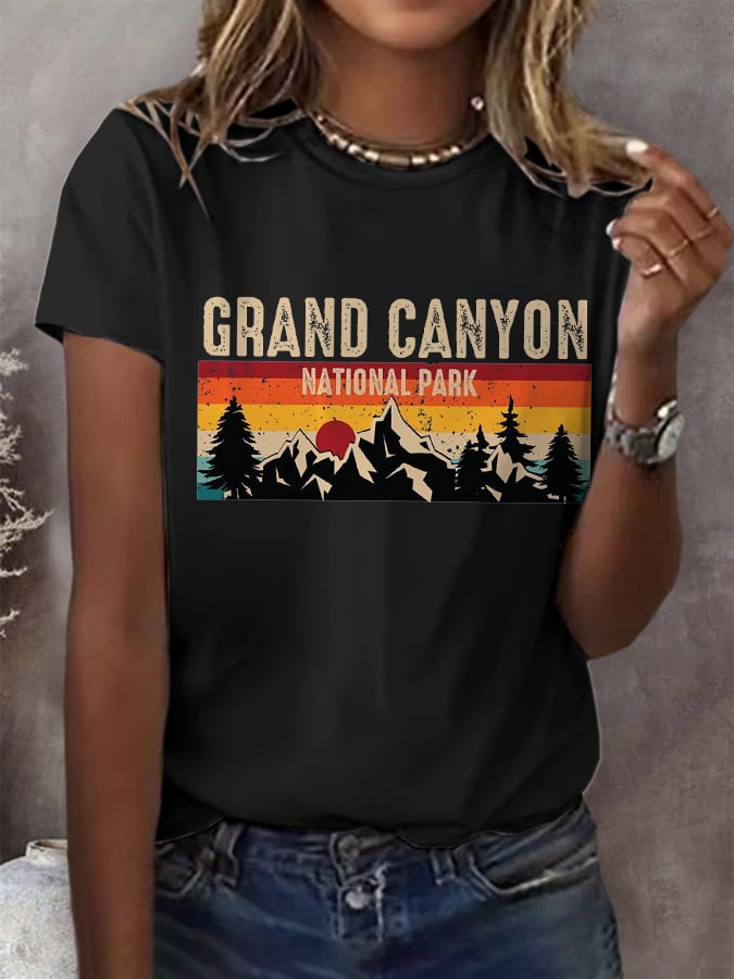 Women's Grand Canyon National Park Print Round Neck T-Shirt