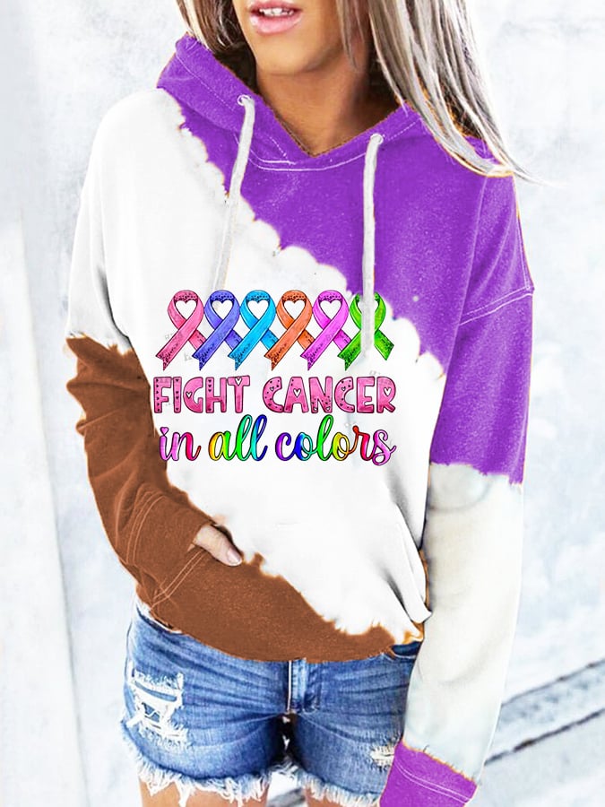Breast Cancer Print Hooded Long Sleeve Sweatshirt