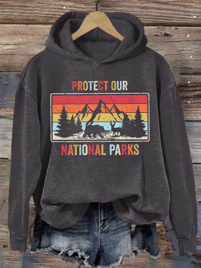 Women's Retro Retro Protect Our National Parks Printed Hoodie