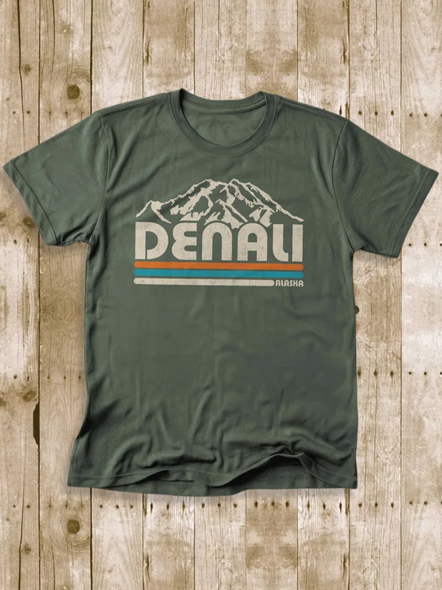 Men's 100% Cotton Denali National Park Crew Neck Short Sleeve T-Shirt