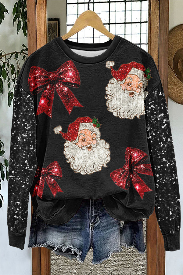 Shiny Christmas Santa Claus Print Sweatshirt