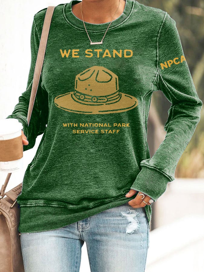 Retro We Stand With National Park Service Staff NPCA Print Sweatshirt