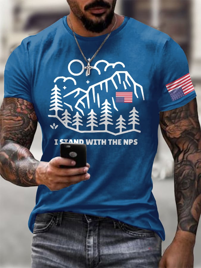 Men's Retro I Stand With The NPS National Park Support Print T-Shirt