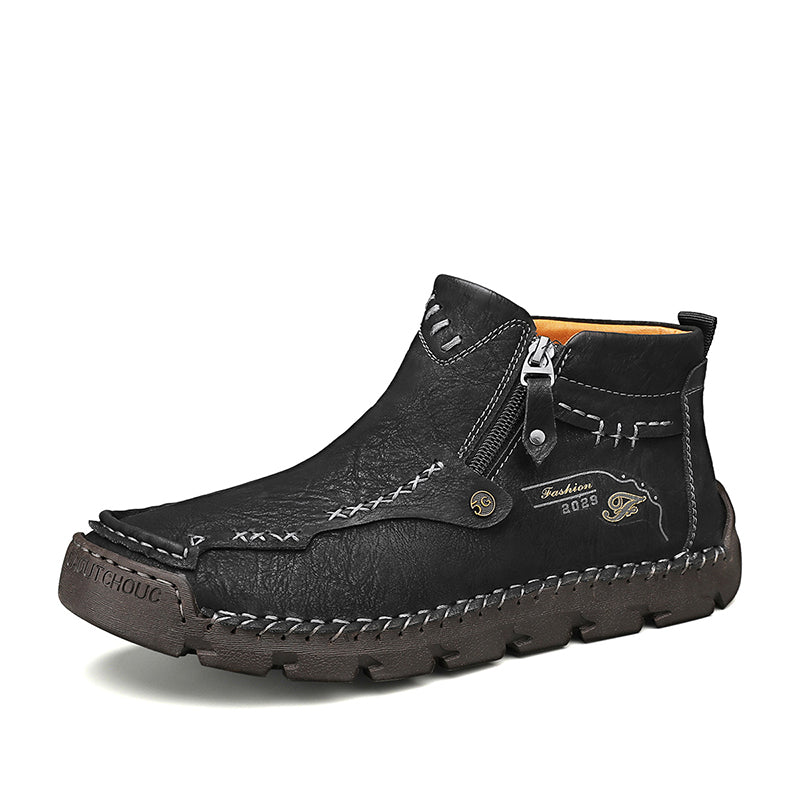 (⏰Last Day 70% OFF🔥)Men's Top-Quality Motorcycle Boots Hand-Stitched Genuine Leather Boots-Wide Toe, Waterproof, Anti-Slip, Anti-Sprain,Suitable for Work, Driving, Hiking