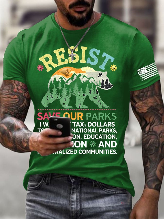 Men's Support National Parks Printed Round Neck T-Shirt
