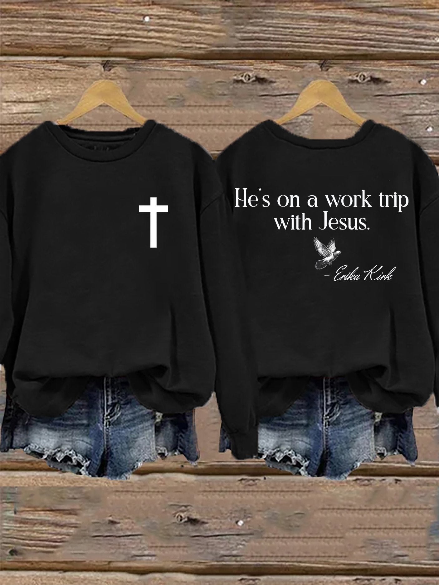 Retro He's On A Work Trip With Jesus Print Sweatshirt