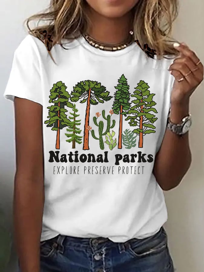 Women's Retro National Parks Explore Preserve Protect Print T-Shirt