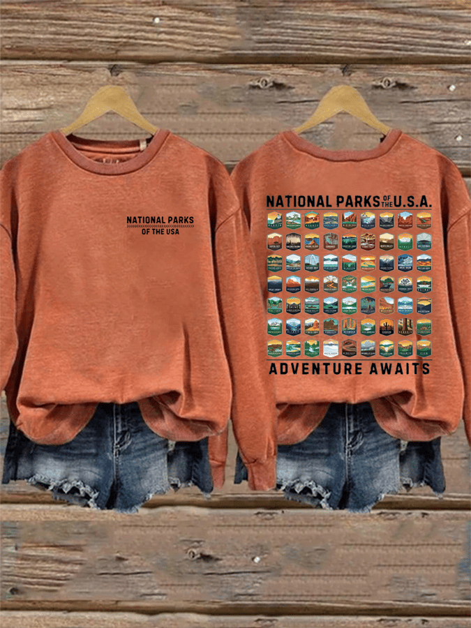 Women's National Parks Of The USA Printed Crew Neck Sweatshirt