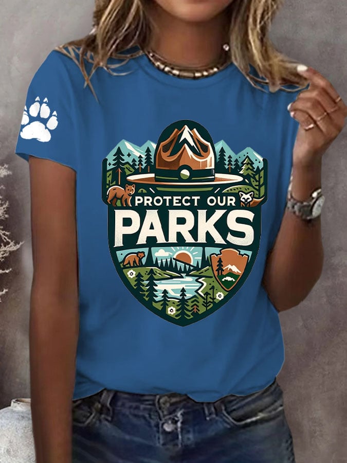 Women's Protect Our National Parks Print Round Neck T-Shirt