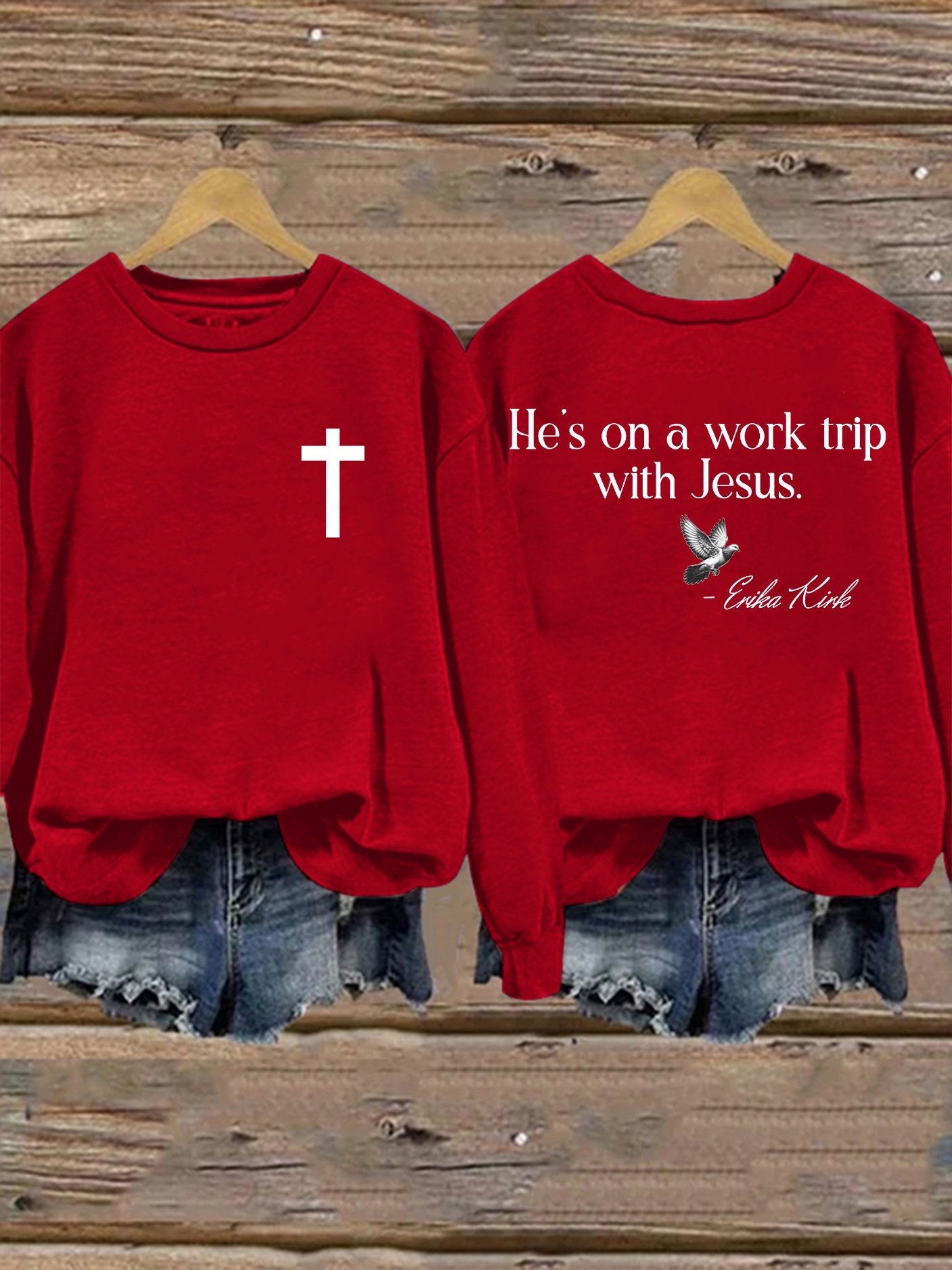 Retro He's On A Work Trip With Jesus Print Sweatshirt