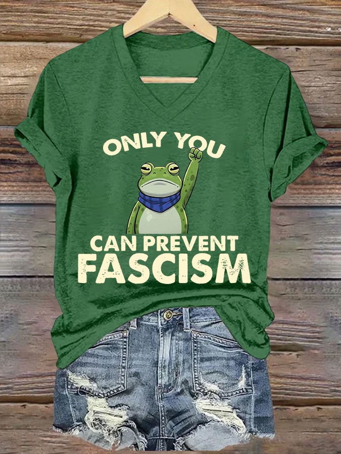 Women's Resist Frog Print V Neck T-shirt