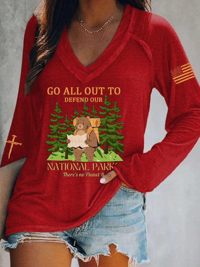 Women's National Park Protection Print V-Neck T-Shirt