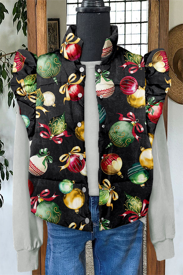 Pretty Christmas DecorationPrint Ruffle Vest
