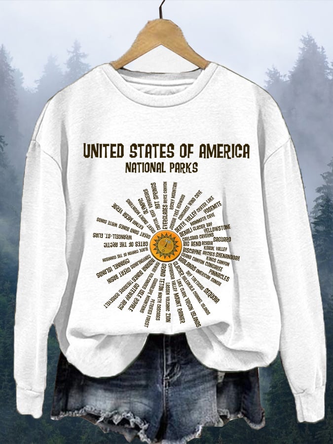 Women's Hotspots 63 National Parks Explore, Protect, And Preserve Printed Casual Sweatshirts