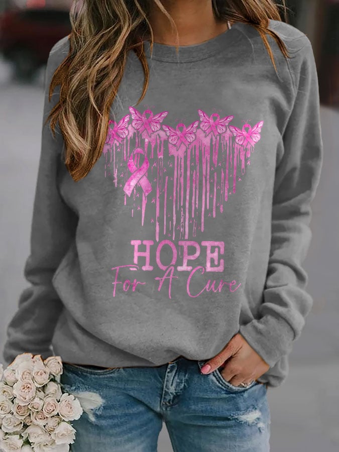 Butterfly Breast Cancer Heart Hope For A Cure Print Sweatshirt
